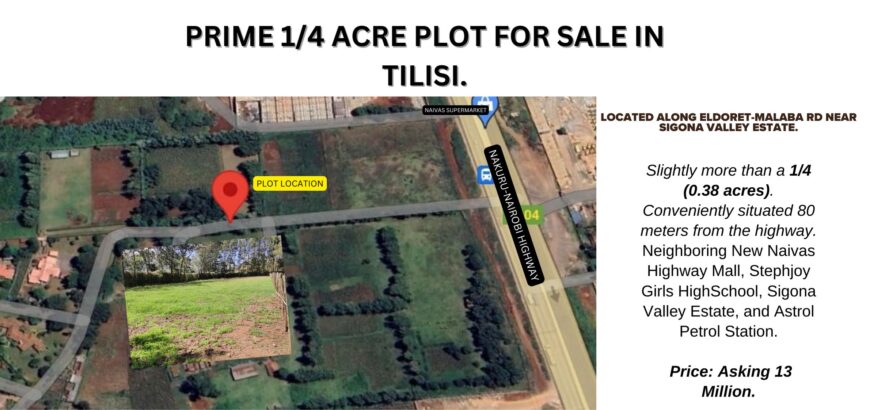 1/4 acre plot for sale at Sigona Valley Estate on Nairobi Nakuru highway, just before Tilisi-Limuru.